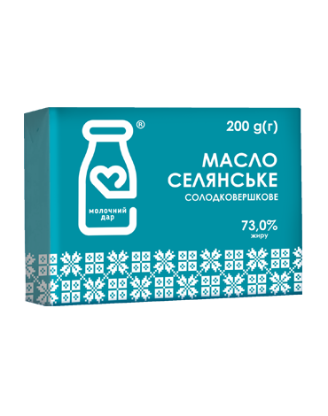 Масло селянське солодковершкове 73,0% жиру МОЛОЧНИЙ ДАР, 200г